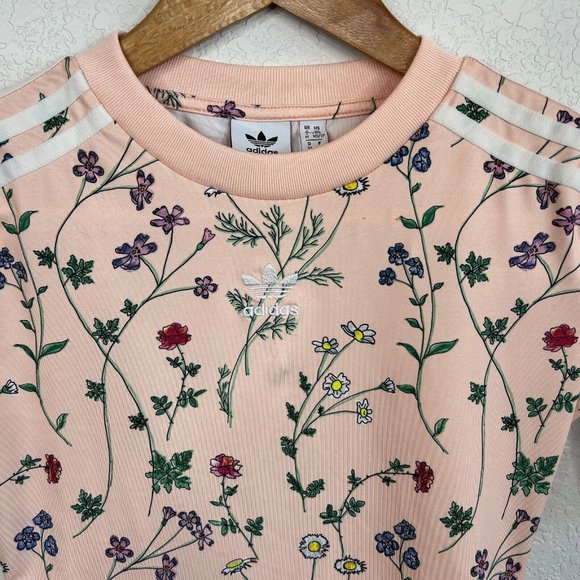 Adidas Floral Bodysuit Women's Size XS Pink Short Sleeve Casual Snap Closure - Picture 2 of 10